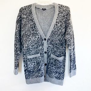 Rails Oslo Grey Mixed Animal Print Wool Leopard Cardigan Sweater Small Gray